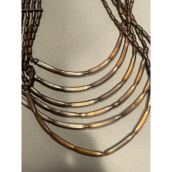 Vintage Boho Layered Stacked Noodle Beaded Copper Necklace - Picture 5 of 6